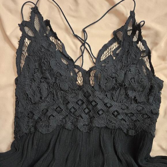 FP One Black Adella Maxi Slip Dress S Whimsigoth Boho Gauzy Lace Strappy Flowy - Picture 6 of 11